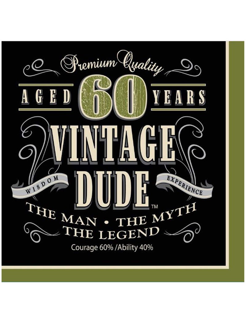 Creative Converting 16 Count Vintage Dude 60th Birthday Lunch Napkins 661667