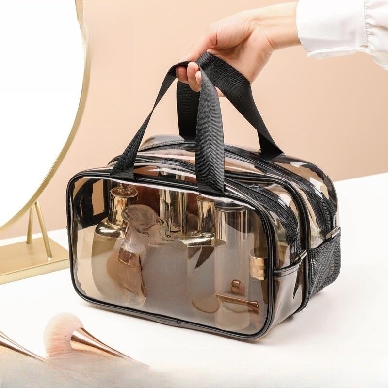 Large Capacity Waterproof PVC Storage Bag Portable Shower Swimming Makeup Bag Wet And Dry Separation Wash Bag Square Shape Gray medium size 25*13*15 without logo 