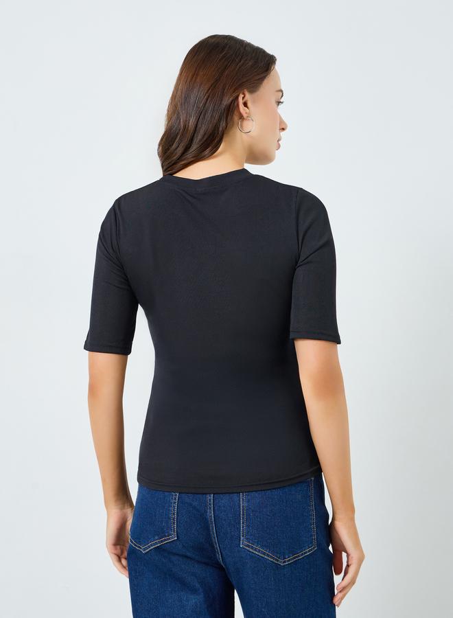 Styli Women Black Fitted Knit T-Shirt - Image 4
