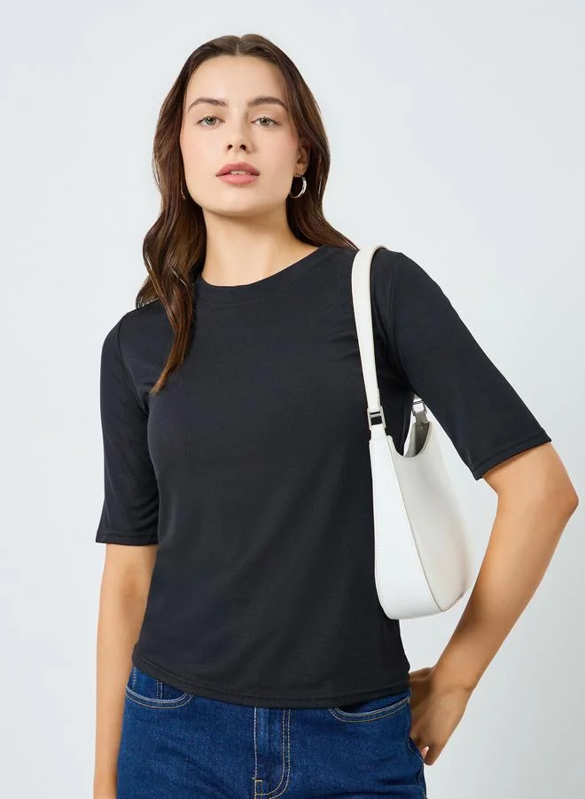 Women Black Fitted Knit T-Shirt