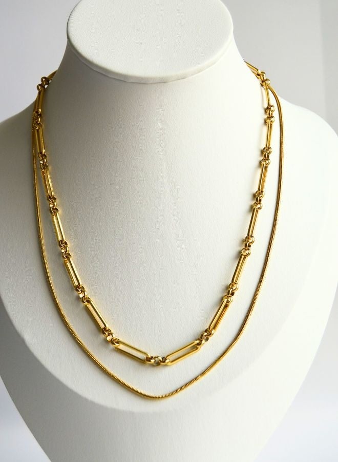 Andaazs Women’s Eclipse Layered Clip Chain Necklace – 18K Gold-Plated Dual Chain with Irregular Link Design - Image 1