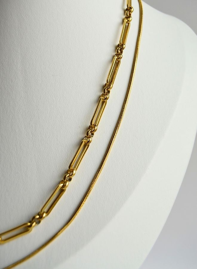 Andaazs Women’s Eclipse Layered Clip Chain Necklace – 18K Gold-Plated Dual Chain with Irregular Link Design - Image 3