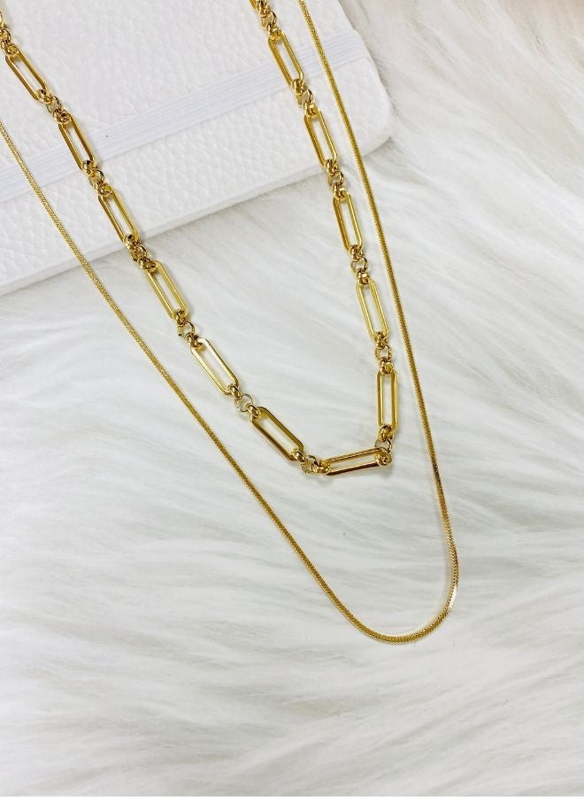 Andaazs Women’s Eclipse Layered Clip Chain Necklace – 18K Gold-Plated Dual Chain with Irregular Link Design - Image 2