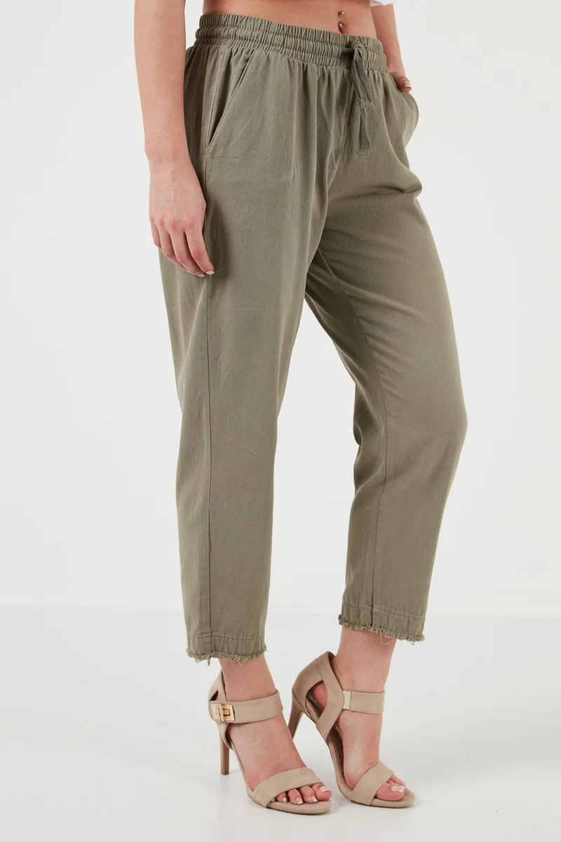 ليلا Cotton Normal Waist Regular Fit Straight Leg Trousers Women's Trousers 668Yp42282S4