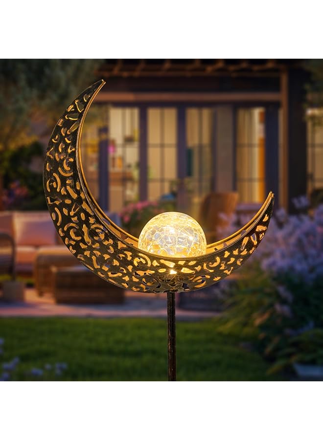 erorex Moon Solar Lights Outdoor Garden Stakes Waterproof Crackle Glass Metal Decorative Lights For Pathway Lawn Patio Or Courtyard Birthday Gift Mothers' Day Fathers' Day Gift Bronze - Image 1