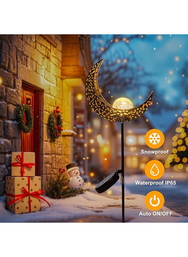 erorex Moon Solar Lights Outdoor Garden Stakes Waterproof Crackle Glass Metal Decorative Lights For Pathway Lawn Patio Or Courtyard Birthday Gift Mothers' Day Fathers' Day Gift Bronze - Image 5
