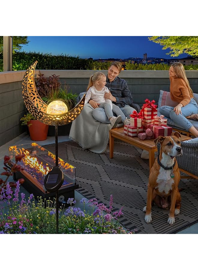 erorex Moon Solar Lights Outdoor Garden Stakes Waterproof Crackle Glass Metal Decorative Lights For Pathway Lawn Patio Or Courtyard Birthday Gift Mothers' Day Fathers' Day Gift Bronze - Image 2