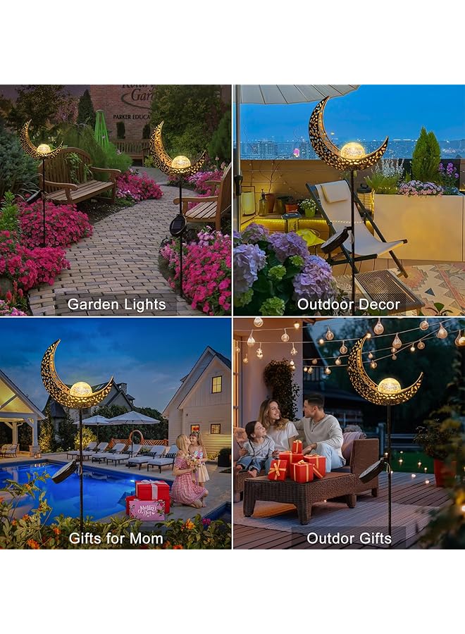 erorex Moon Solar Lights Outdoor Garden Stakes Waterproof Crackle Glass Metal Decorative Lights For Pathway Lawn Patio Or Courtyard Birthday Gift Mothers' Day Fathers' Day Gift Bronze - Image 3
