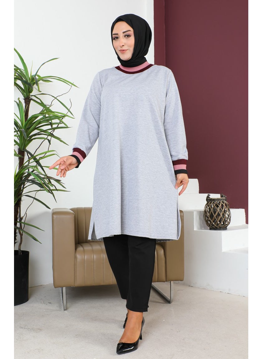 Sefa Merve Plus Size Ribbed Tunic 2030-06 Gray  - Image 1