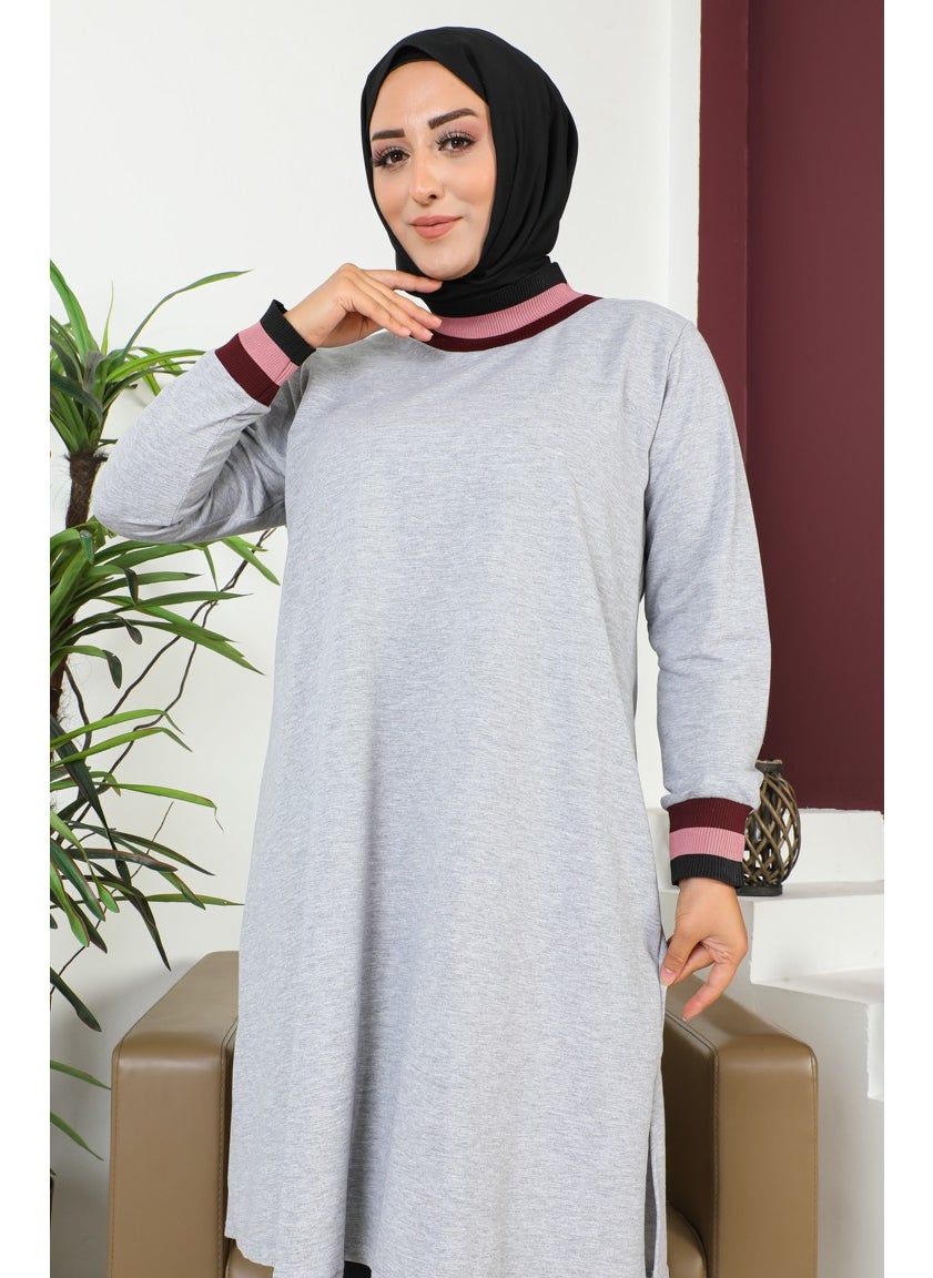 Sefa Merve Plus Size Ribbed Tunic 2030-06 Gray  - Image 4
