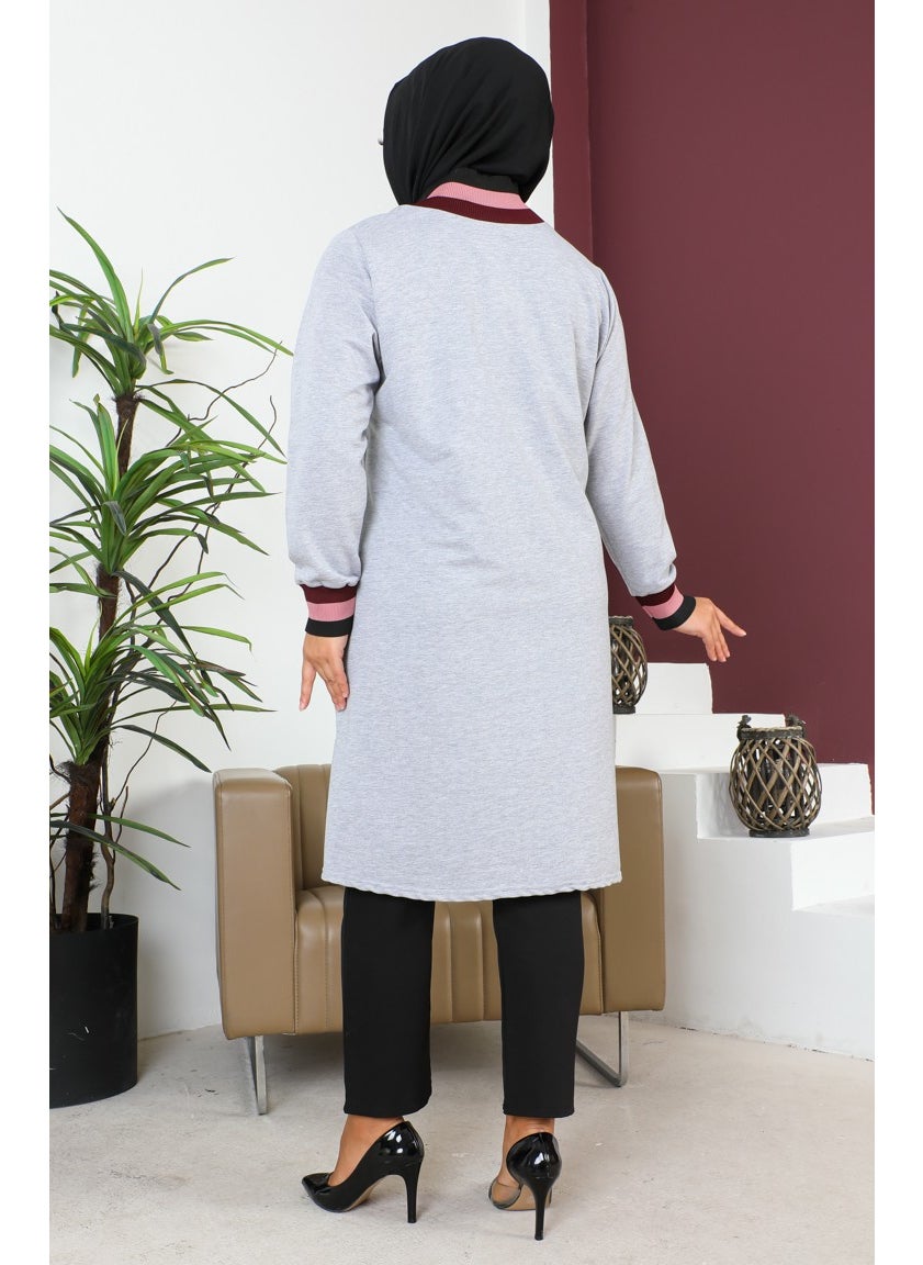 Sefa Merve Plus Size Ribbed Tunic 2030-06 Gray  - Image 5