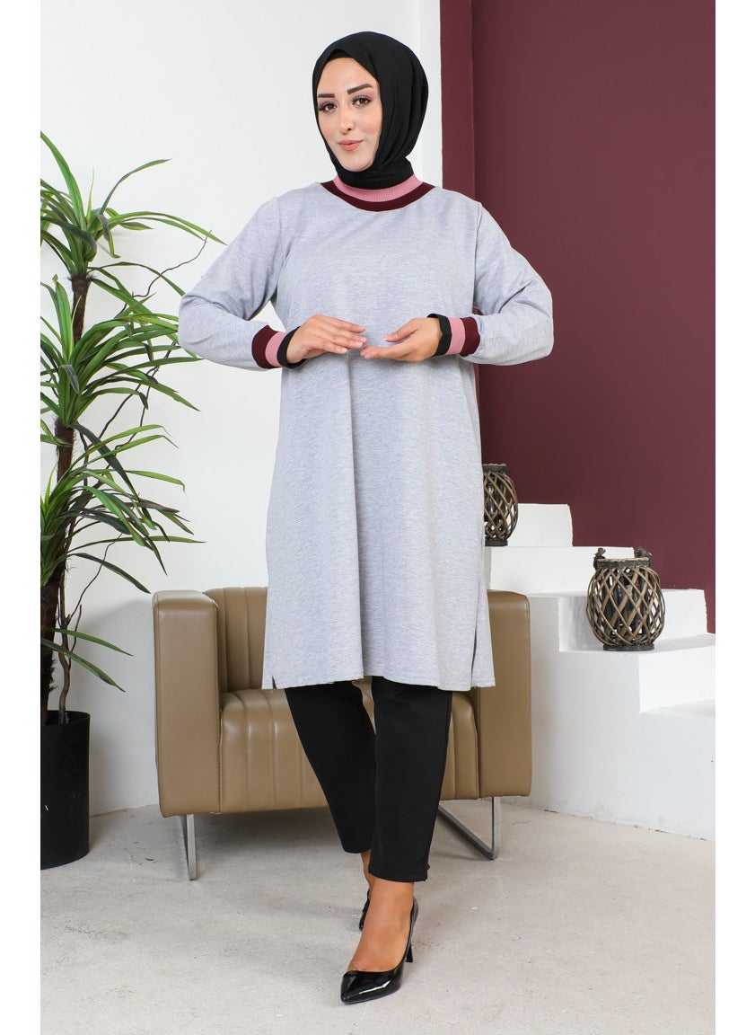 Sefa Merve Plus Size Ribbed Tunic 2030-06 Gray  - Image 2