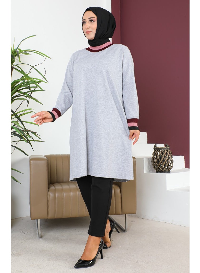 Sefa Merve Plus Size Ribbed Tunic 2030-06 Gray  - Image 3