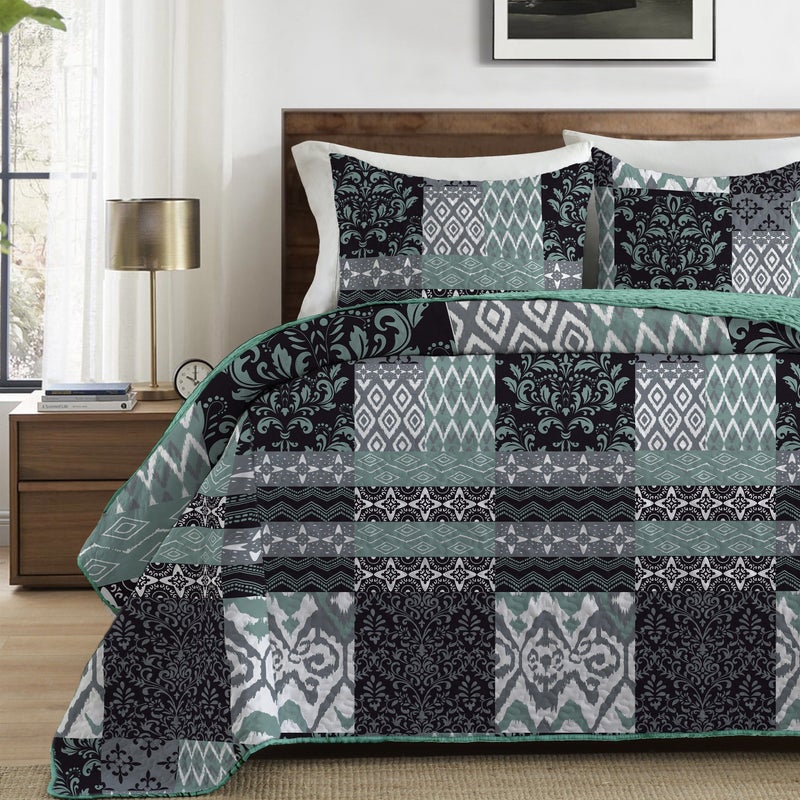 King Size Black And White Printing Quilt Cover Bedding Set 3 Pieces Extra Light Double Bedspread With 2 Pillowcases Soft Breathable Comfortable For Bedroom Dorm Room Decor - Image 2