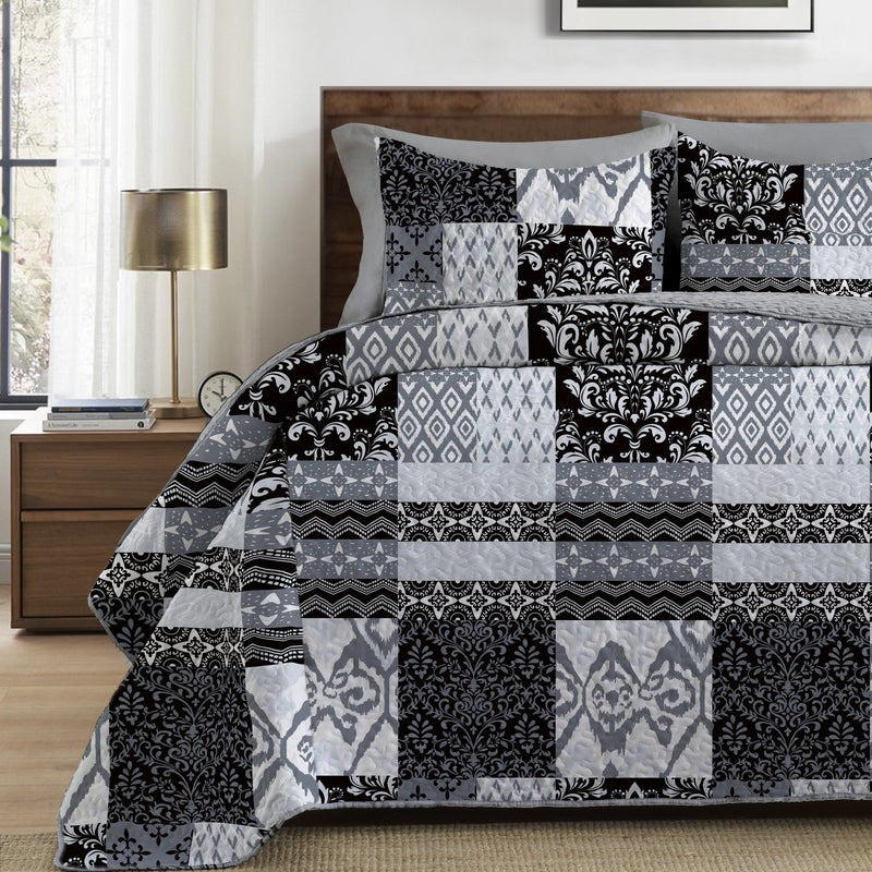 King Size Black And White Printing Quilt Cover Bedding Set 3 Pieces Extra Light Double Bedspread With 2 Pillowcases Soft Breathable Comfortable For Bedroom Dorm Room Decor - Image 3