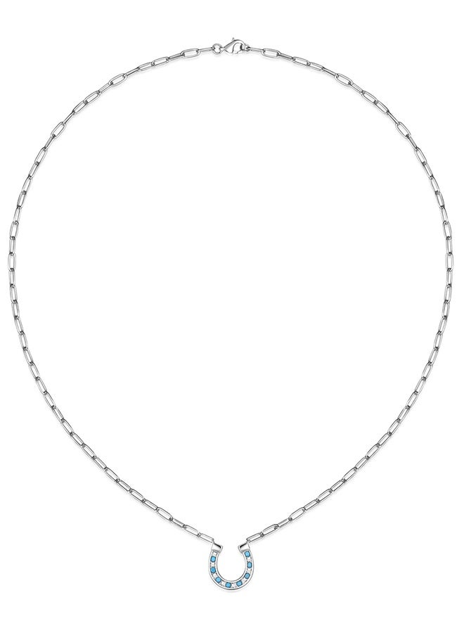 Moonmory 925 Sterling Silver Horseshoes Pendant Necklace For Women With Turquoise Stone,Lucky Guard Platinum Plated U Shape Necklace With 50CM Adjustable Paper Clip Chain Ramadan,Mother’s Day,Valentine’s Day Gift - Image 2