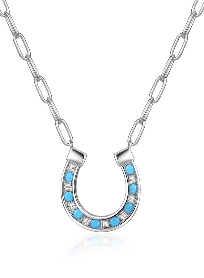 Moonmory 925 Sterling Silver Horseshoes Pendant Necklace For Women With Turquoise Stone,Lucky Guard Platinum Plated U Shape Necklace With 50CM Adjustable Paper Clip Chain Ramadan,Mother’s Day,Valentine’s Day Gift - Image 1