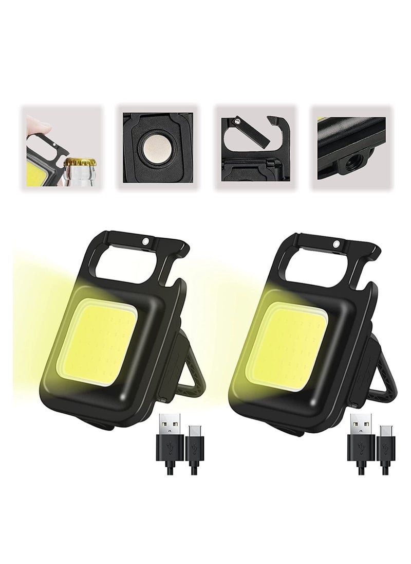 ELTRAZONE - Keychain LED Light with Bottle Opener, Magnetic Base and Folding Bracket Mini COB 1000 Lumens Rechargeable Emergency Light for Camping Cycling (Square with 4 Modes, Aluminum) Pack of 2 - Image 1