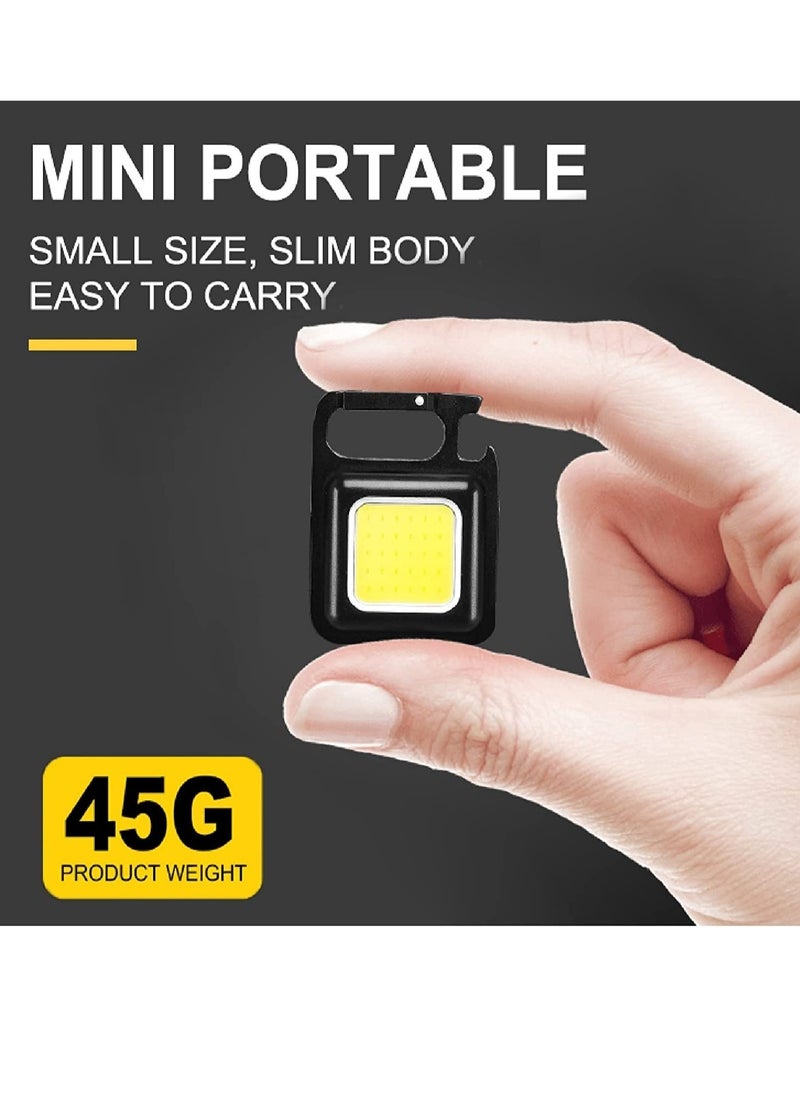 ELTRAZONE - Keychain LED Light with Bottle Opener, Magnetic Base and Folding Bracket Mini COB 1000 Lumens Rechargeable Emergency Light for Camping Cycling (Square with 4 Modes, Aluminum) Pack of 2 - Image 1