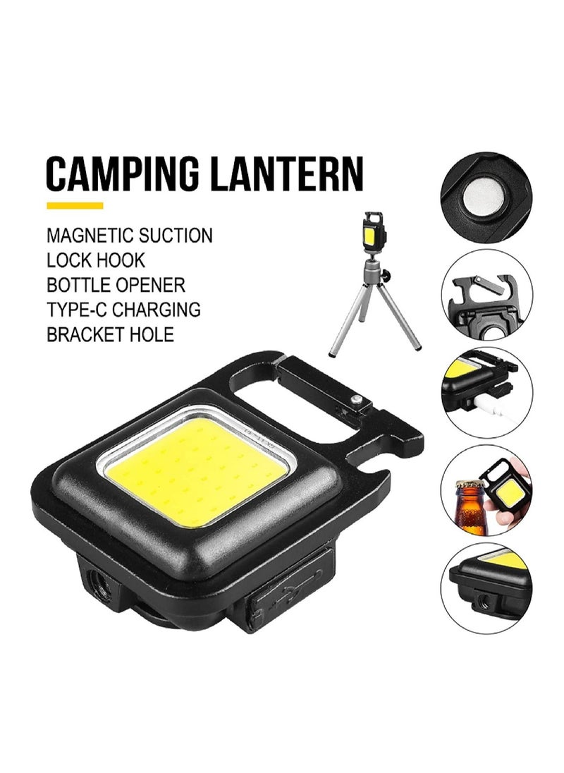 ELTRAZONE - Keychain LED Light with Bottle Opener, Magnetic Base and Folding Bracket Mini COB 1000 Lumens Rechargeable Emergency Light for Camping Cycling (Square with 4 Modes, Aluminum) Pack of 2 - Image 1