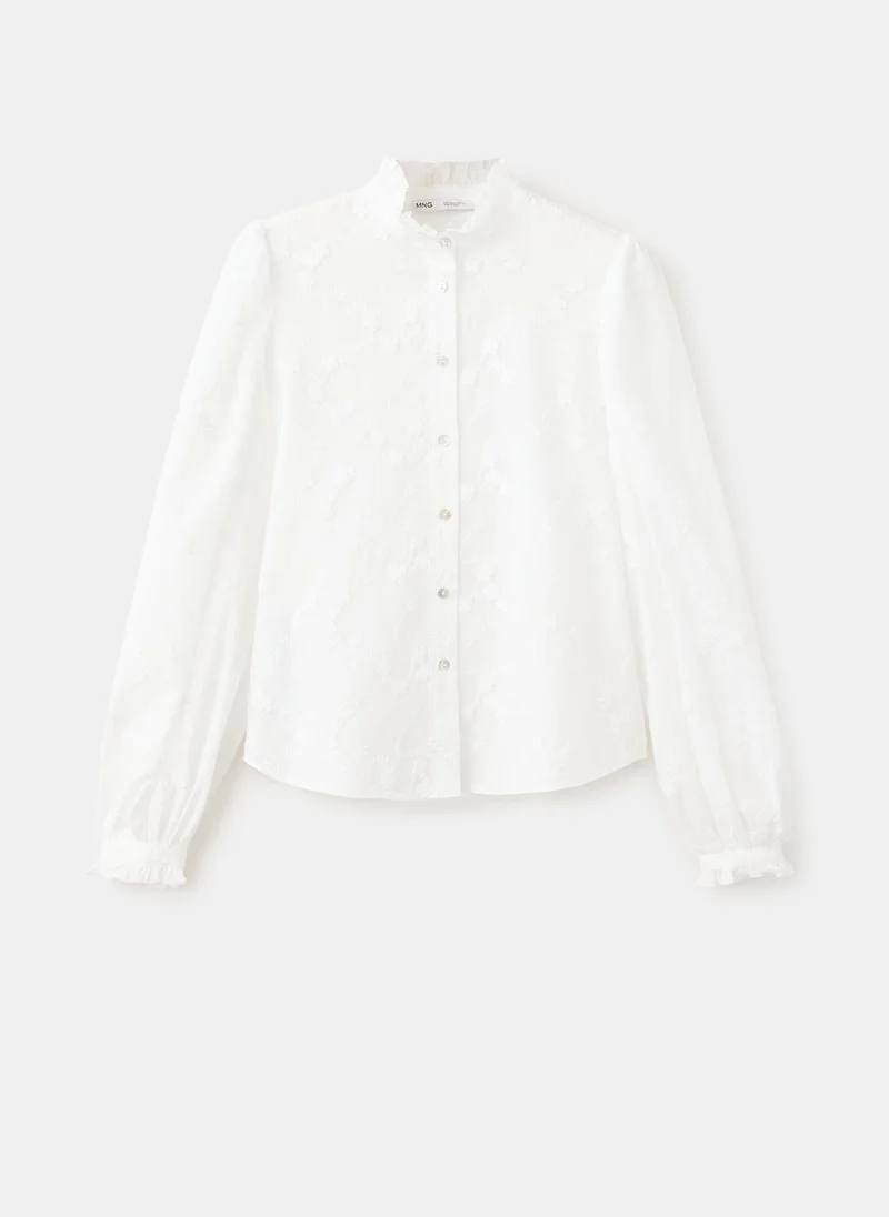 Mango 01-BLANCO 100% Cotton Blouse With Floral Embroideries for Women | Best Price UAE