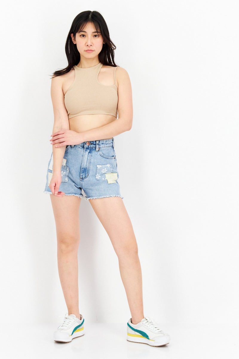 Billabong x Wrangler Women Regular Fit Graphic Print Denim Shorts, Blue - Image 4