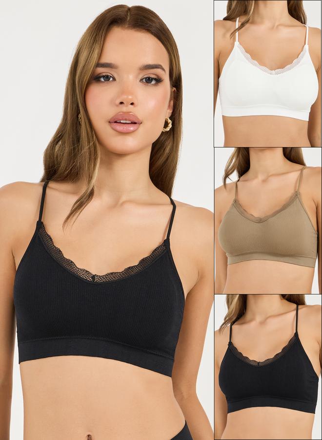 Styli Pack of 3 - Padded Lace Trim Crop Top with Thin Criss Cross Straps  - Image 1