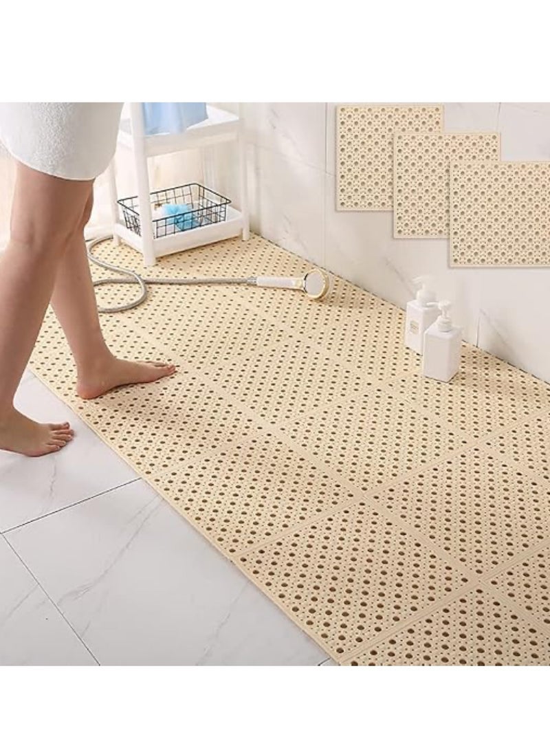 Bath Mat 12pcs Non Slip Shower Mat Bathroom Mats Bathroom Rugs with Drain Holes Interlocking Soft PVC Floor Mats for Home Kitchen Bathroom Shower Pool Balcony(Yellow) - Image 1