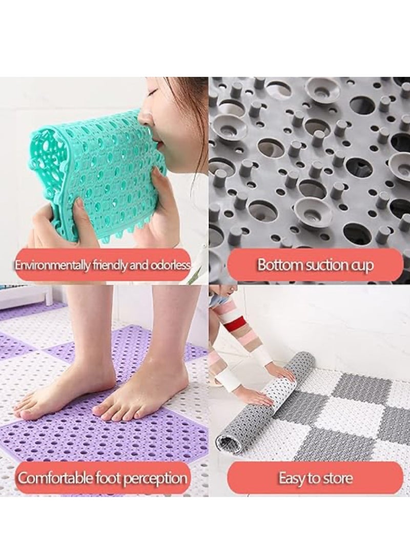 Bath Mat 12pcs Non Slip Shower Mat Bathroom Mats Bathroom Rugs with Drain Holes Interlocking Soft PVC Floor Mats for Home Kitchen Bathroom Shower Pool Balcony(Yellow) - Image 3