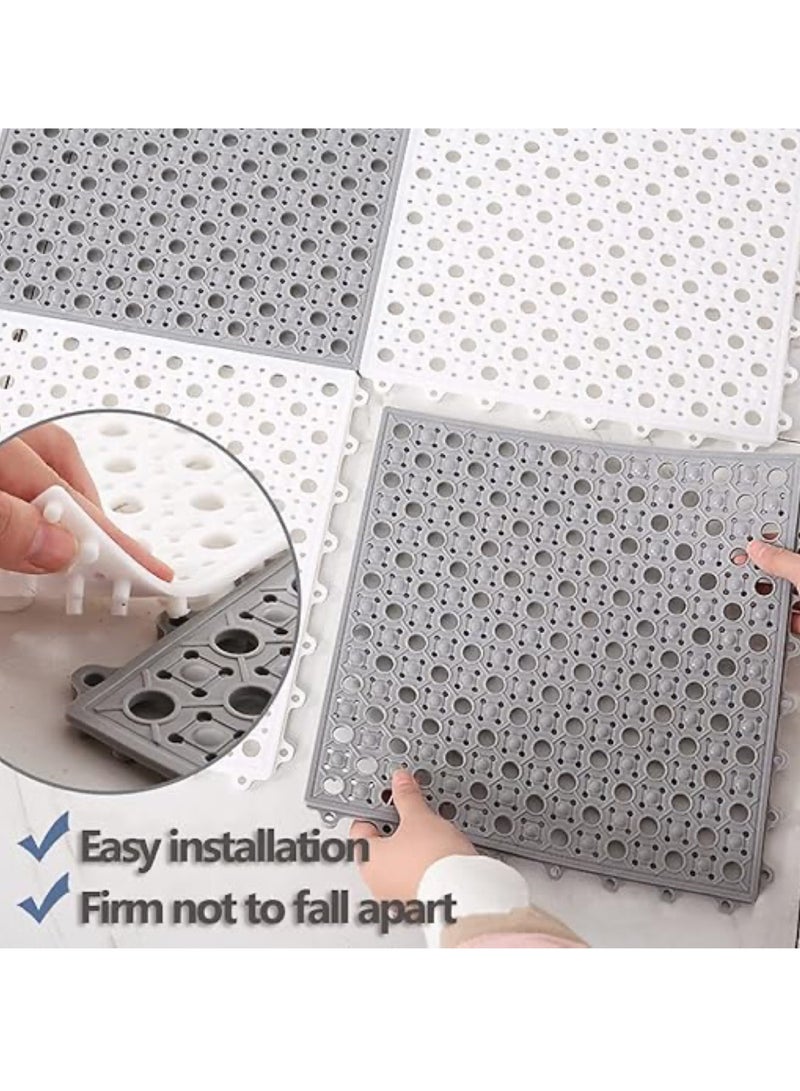 Bath Mat 12pcs Non Slip Shower Mat Bathroom Mats Bathroom Rugs with Drain Holes Interlocking Soft PVC Floor Mats for Home Kitchen Bathroom Shower Pool Balcony(Yellow) - Image 4