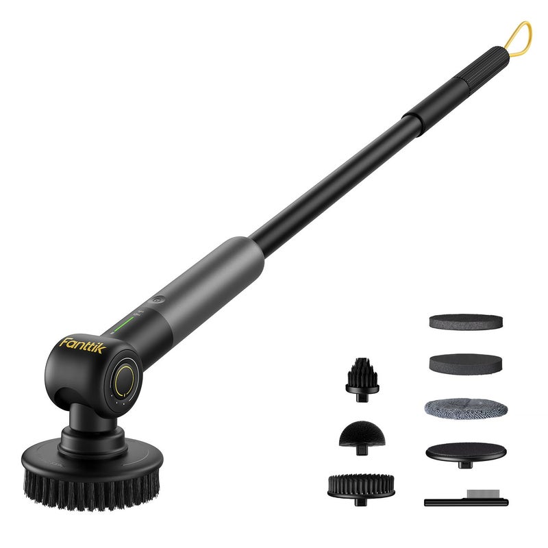 Fanttik Flip G9 Pro Electric Scrubber, VoltiPulse Motor, Dual-Speed Cleaner with 6 Brush Heads, Adjustable Angle & Extendable Handle, IPX7 Waterproof, Type-C Charge for Bathroom, Tile, Grout - Black - Image 1