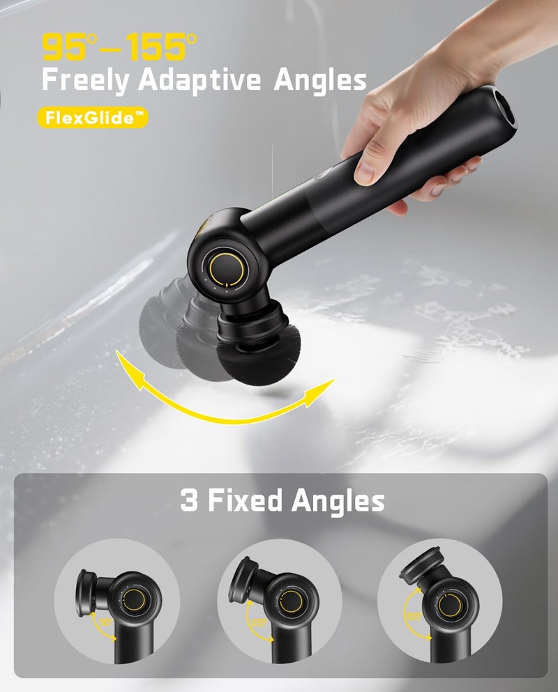 Fanttik Flip G9 Pro Electric Scrubber, VoltiPulse Motor, Dual-Speed Cleaner with 6 Brush Heads, Adjustable Angle & Extendable Handle, IPX7 Waterproof, Type-C Charge for Bathroom, Tile, Grout - Black - Image 4