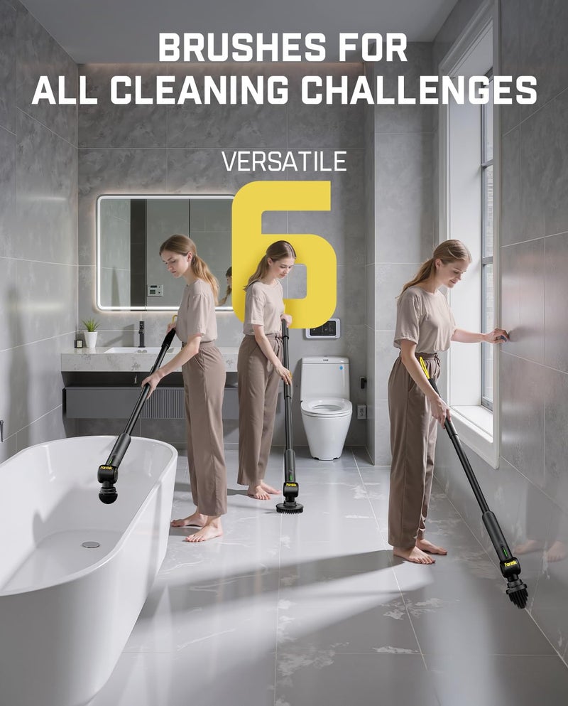 Fanttik Flip G9 Pro Electric Scrubber, VoltiPulse Motor, Dual-Speed Cleaner with 6 Brush Heads, Adjustable Angle & Extendable Handle, IPX7 Waterproof, Type-C Charge for Bathroom, Tile, Grout - Black - Image 5