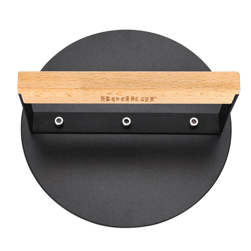 bodkar Smash Burger Press 6 inch, Round Burger Smasher Grill Press for Griddle Bacon Press Meat Steak Press with Wood Handle - Image 1