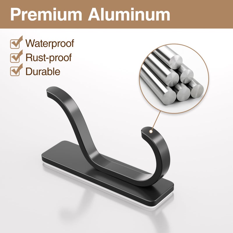 pickpiff Adhesive Wall Coat Hooks - Heavy Duty Stick-On Door Hanger, Metal Hook for Hanging Towel,Purse, Robe, Backpack, Jacket, Clothes - for Bathroom,Dorm, Closet, Kitchen - Black, 4 Pack - Image 4