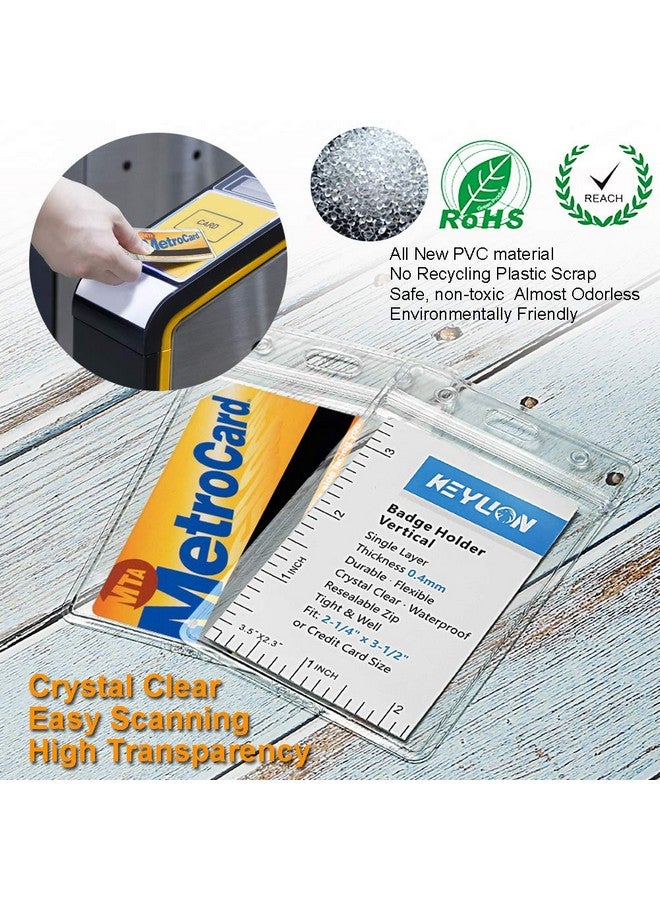 KEYLION 100 Pack Id Card Name Badge Holder, Heavy Duty Clear Transparent Plastic Pvc Vertical Sleeve Pouch With Waterproof Type Resealable Zip  - Image 5