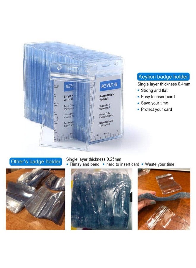 KEYLION 100 Pack Id Card Name Badge Holder, Heavy Duty Clear Transparent Plastic Pvc Vertical Sleeve Pouch With Waterproof Type Resealable Zip  - Image 2