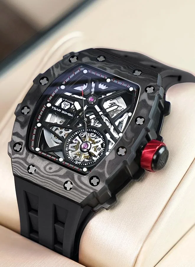 TSAR BOMBA Elemental Series 43mm Automatic Men's Watch with Black Premium Rubber Strap