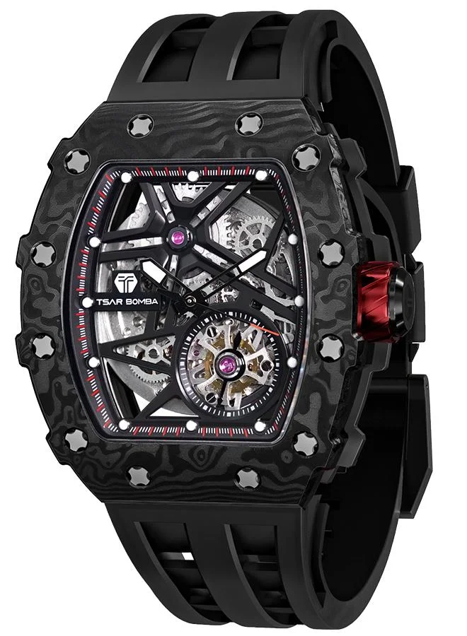 TSAR BOMBA Elemental Series 43mm Automatic Men's Watch with Black Premium Rubber Strap
