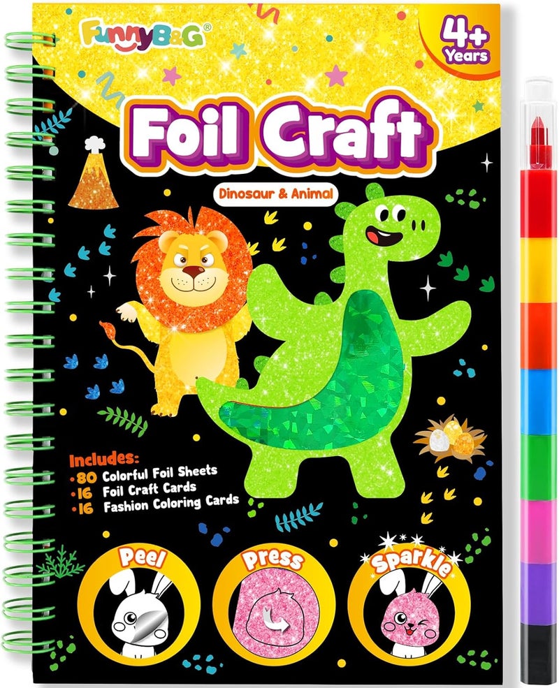 FUNNYB&G Foil Art Kit - Foil Crafts for Kids, Toys for Boys 4-10 Years Old, No Mess Travel Essentials, Kids Toys, Boys Gift, Birthday Gift, Coloring Books for Kids - Image 1