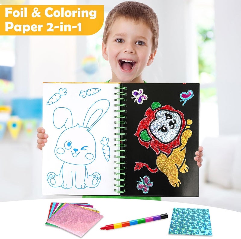 FUNNYB&G Foil Art Kit - Foil Crafts for Kids, Toys for Boys 4-10 Years Old, No Mess Travel Essentials, Kids Toys, Boys Gift, Birthday Gift, Coloring Books for Kids - Image 2