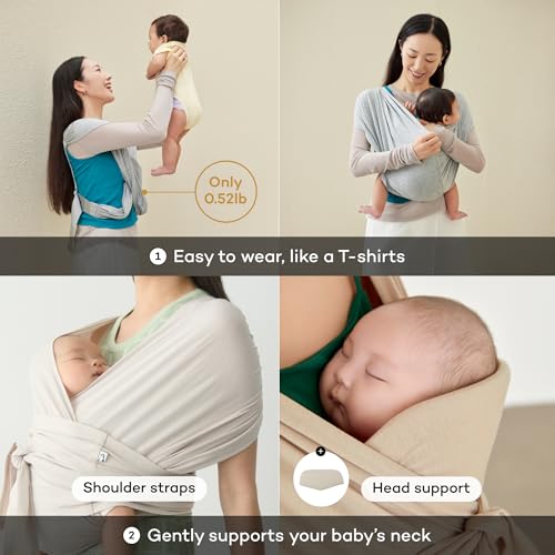 Konny Baby Carrier Flex SoftBreeze with Head Support - Adjustable, Easy to Wear, Hands-Free Breathable Baby Wrap Sling, Perfect for Newborn Babies Essentials up to 44 lbs (XS-XL) - Beige - Image 3