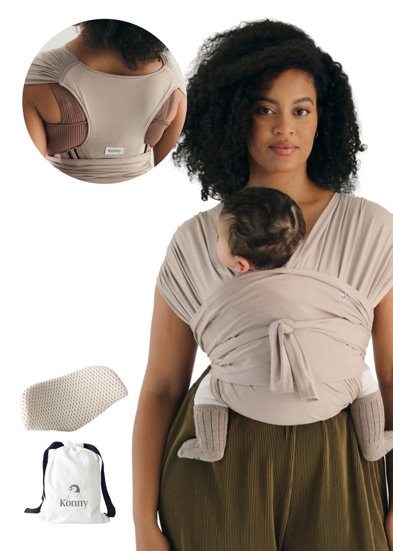 Konny Baby Carrier Flex SoftBreeze with Head Support - Adjustable, Easy to Wear, Hands-Free Breathable Baby Wrap Sling, Perfect for Newborn Babies Essentials up to 44 lbs (XS-XL) - Beige - Image 1