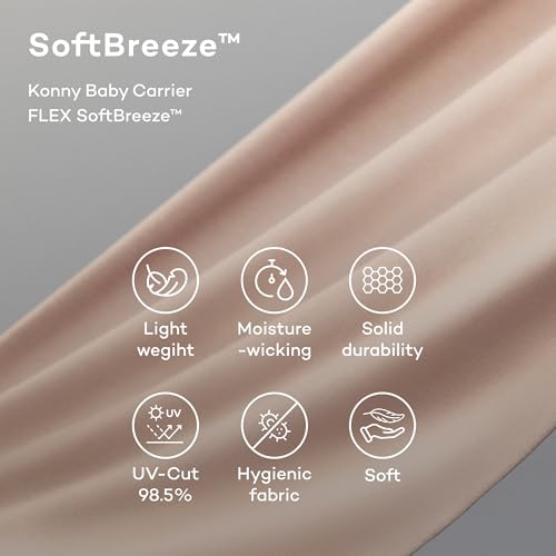 Konny Baby Carrier Flex SoftBreeze with Head Support - Adjustable, Easy to Wear, Hands-Free Breathable Baby Wrap Sling, Perfect for Newborn Babies Essentials up to 44 lbs (XS-XL) - Beige - Image 5