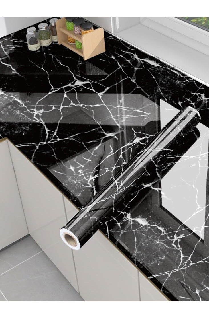 Bukela Marble Contact Paper, Wallpaper Peel and Stick Kitchen, Marble Wallpaper Vinyl Contact Paper for Cabinets Countertops Wall Covering 60cm*10m, Black - Image 1