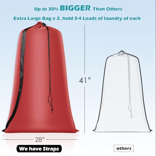 Coomee Heavy Duty Laundry Bag 2 Pack XL Nylon Laundry Bags with Straps, Washable Large Dirty Clothes Organizer with Drawstring Closure, Travel Washing Bag Fit a Laundry Hamper or Basket - Image 2
