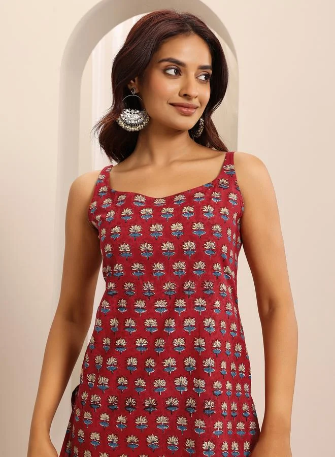 Libas  Red Printed Cotton Straight Kurti for Women | Best Price UAE