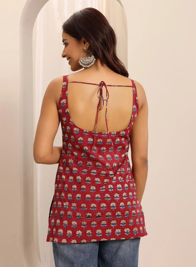 Libas  Red Printed Cotton Straight Kurti for Women | Best Price UAE