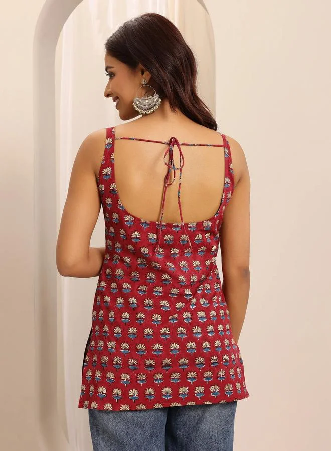 Libas  Red Printed Cotton Straight Kurti for Women | Best Price UAE
