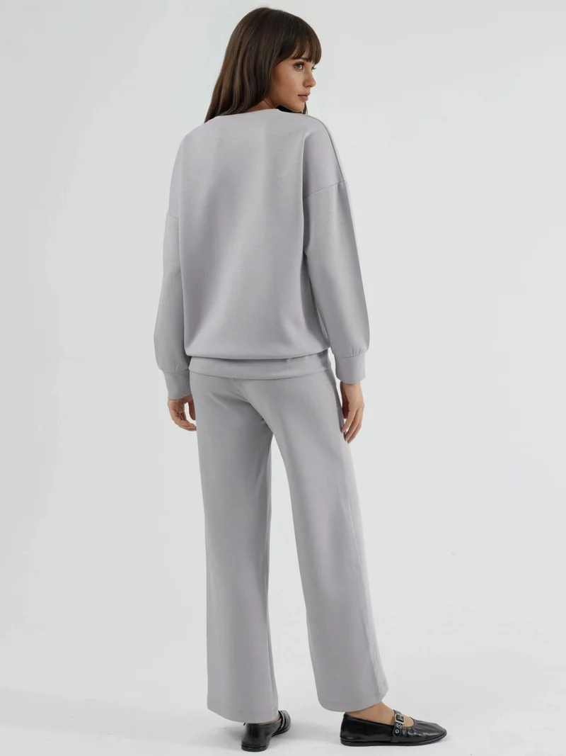 HICCUP Modal Touch Crew Neck Sweatshirt & Wide Leg Pants Two-Piece Set Bersan Collection